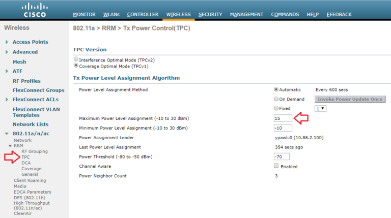 cisco access point tx power level assignment